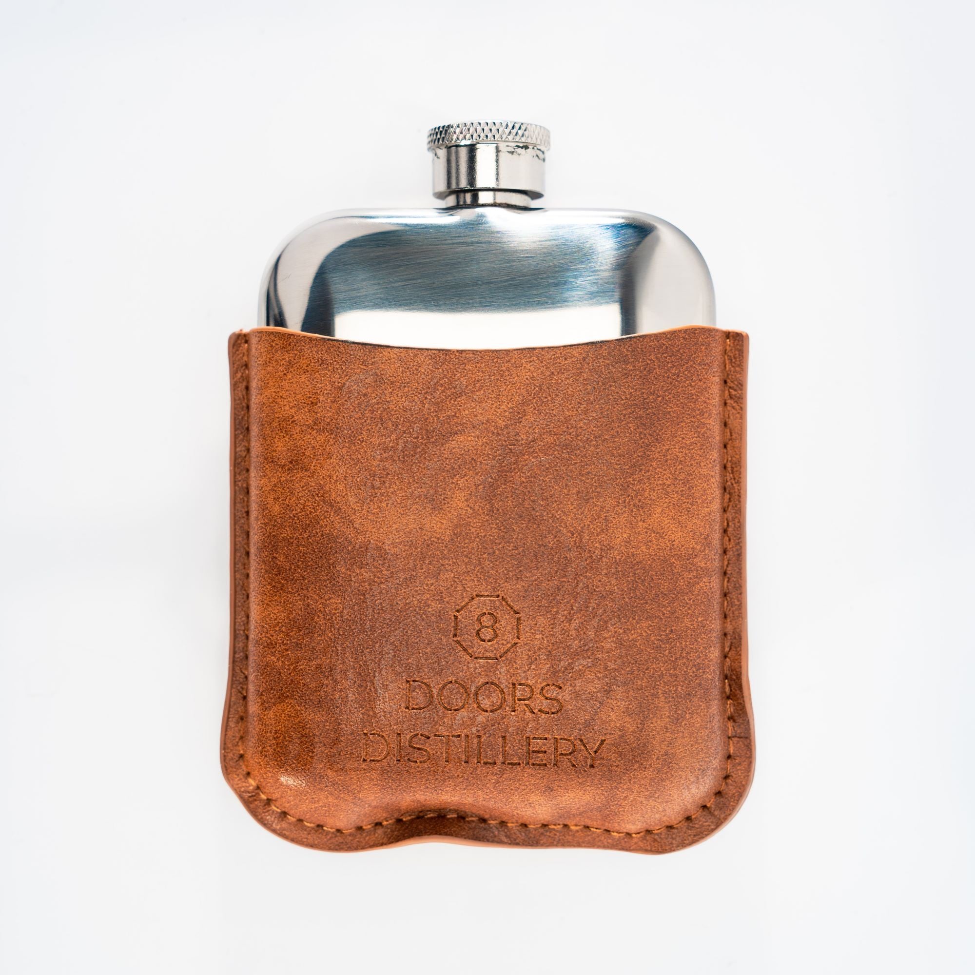 Chrome Hip Flask with leather pouch
