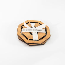 Load image into Gallery viewer, Set of 2 Octagonal Oak Coasters - 8 Doors Distillery Icon