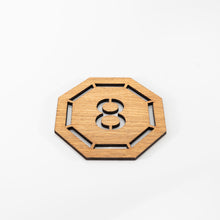 Load image into Gallery viewer, Set of 2 Octagonal Oak Coasters - 8 Doors Distillery Icon
